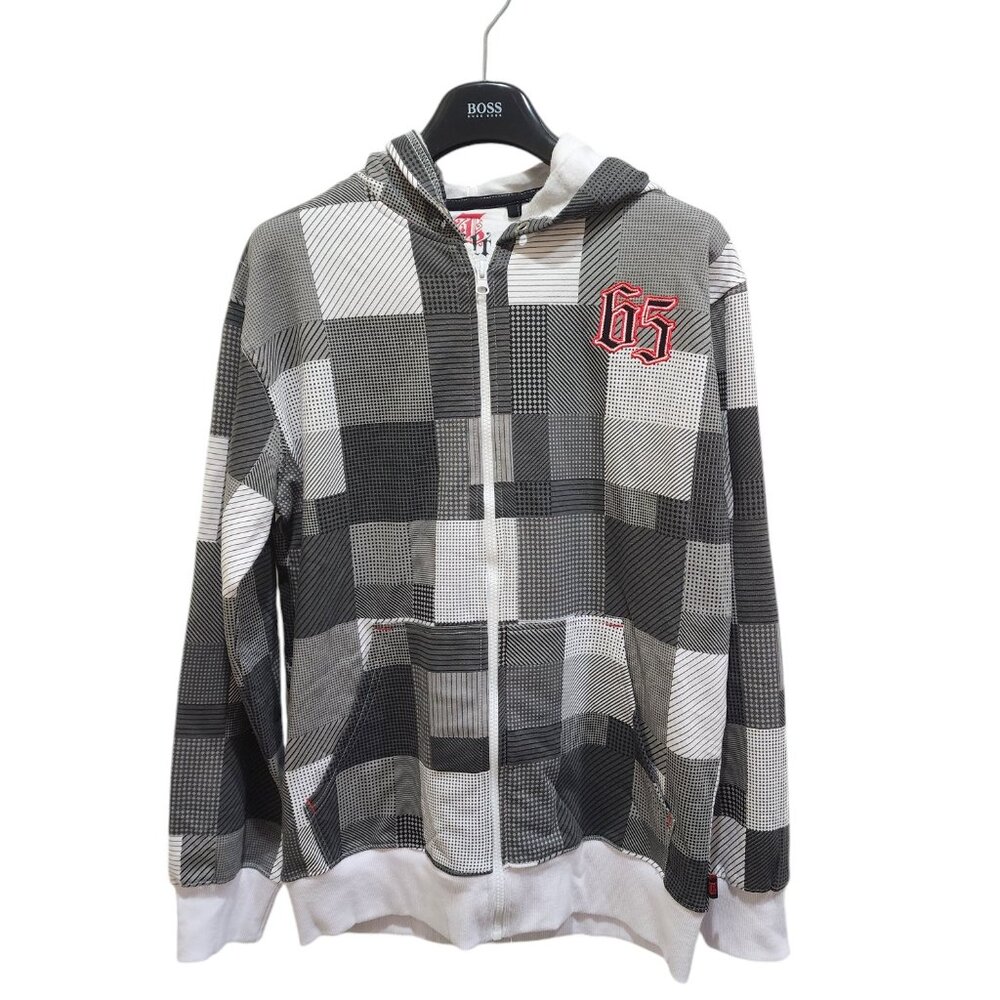 Tilt Hoodie Men's Size 16 Plaid White & Grey Pockets Full Zip Cotton Logo
